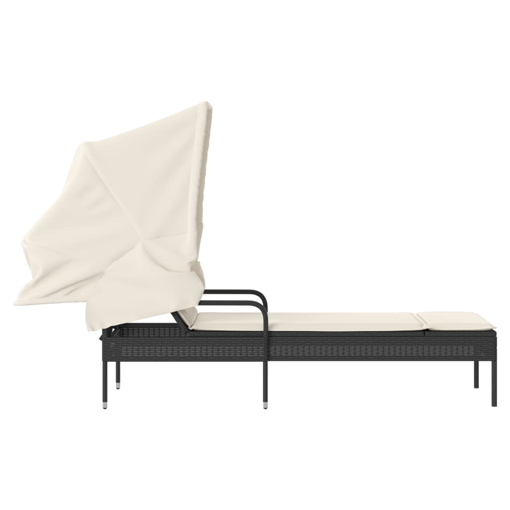 Sonnenliege mit Dach Schwarz Poly Rattan – Bild 5