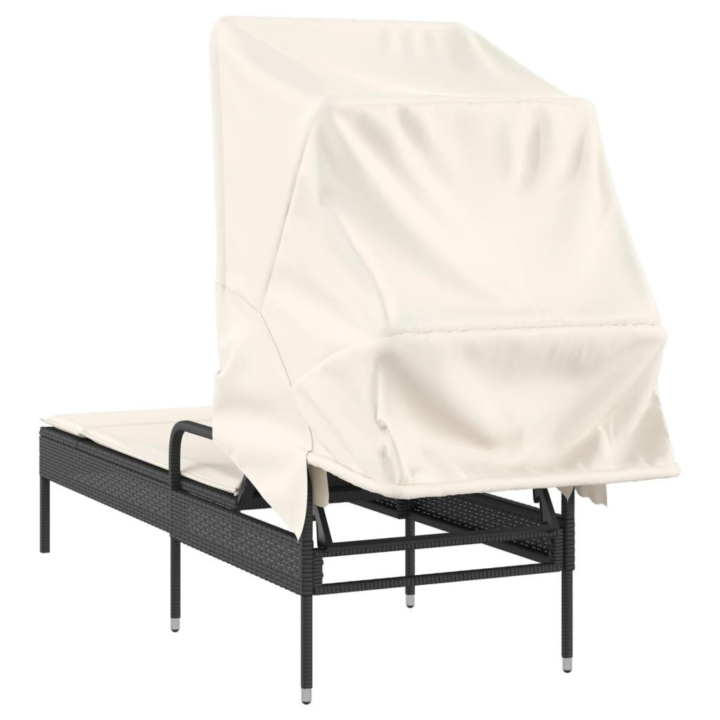 Sonnenliege mit Dach Schwarz Poly Rattan – Bild 6