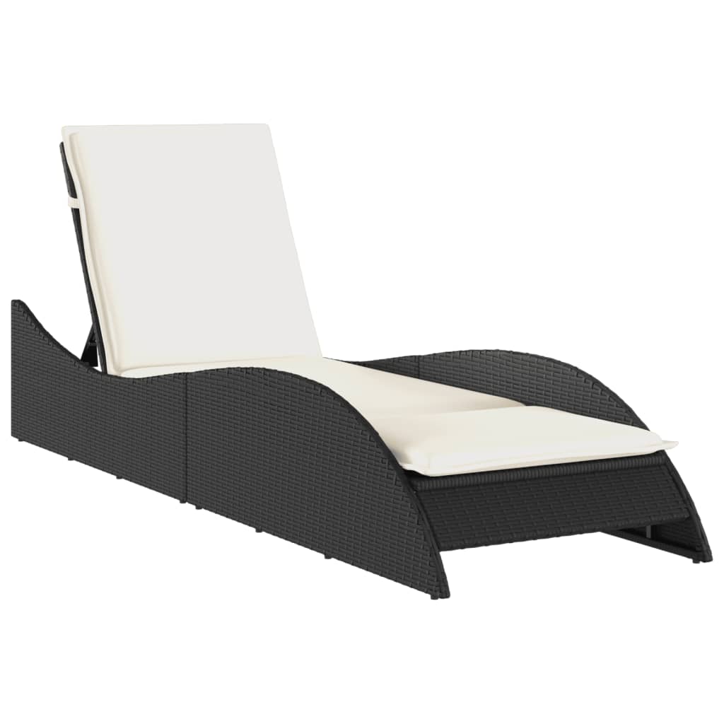 Sonnenliege mit Auflage Schwarz 60x205x73 cm Poly Rattan – Bild 2