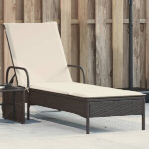 Sonnenliege mit Rollen und Auflage Schwarz Poly Rattan