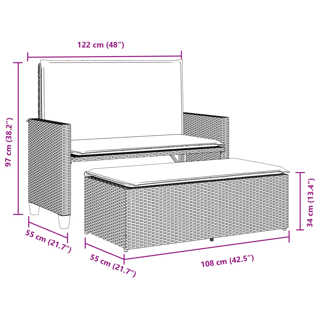 Gartenbank mit Kissen und Hocker Schwarz Poly Rattan – Bild 10