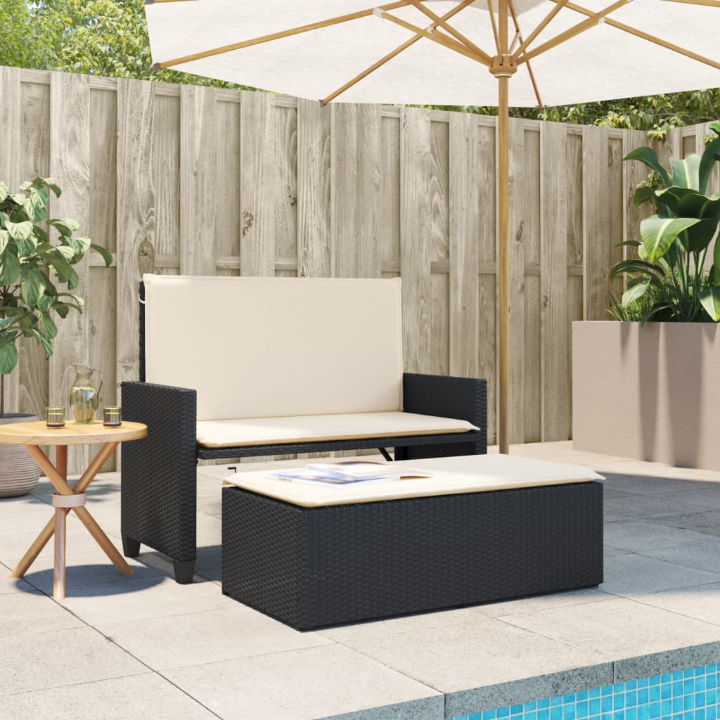 Gartenbank mit Kissen und Hocker Schwarz Poly Rattan – Bild 3