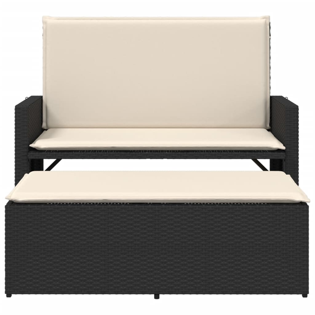 Gartenbank mit Kissen und Hocker Schwarz Poly Rattan – Bild 5