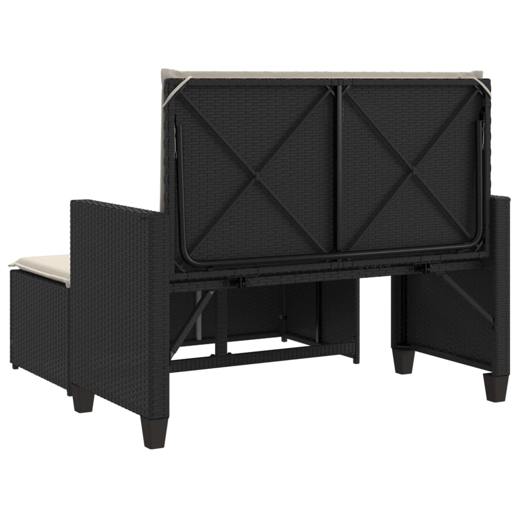 Gartenbank mit Kissen und Hocker Schwarz Poly Rattan – Bild 7