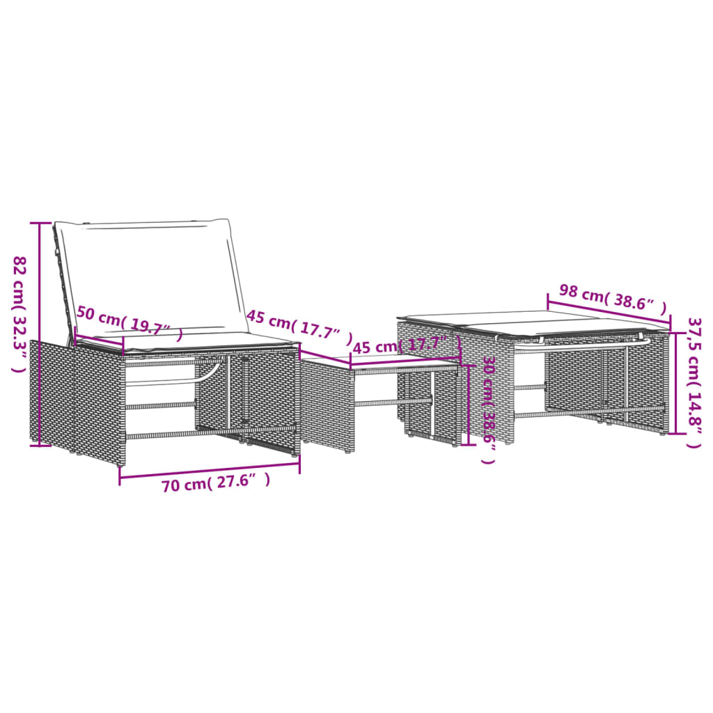 Modulare Sonnenliegen 2 Stk. mit Tisch Schwarz Poly Rattan – Bild 12