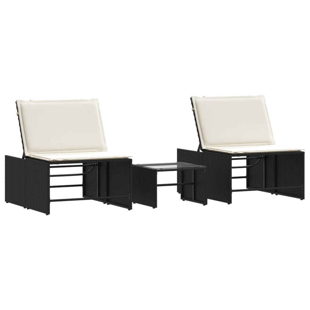 Modulare Sonnenliegen 2 Stk. mit Tisch Schwarz Poly Rattan – Bild 2
