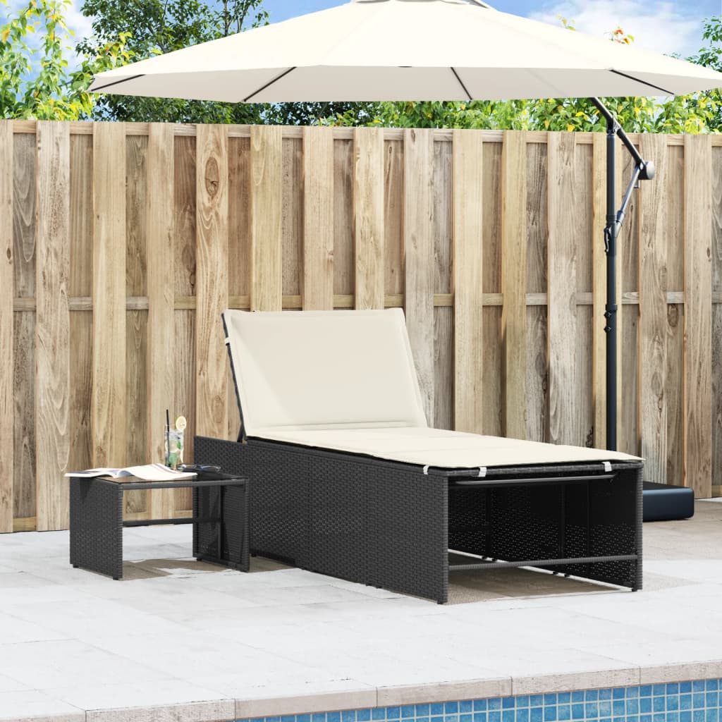 Modulare Sonnenliegen 2 Stk. mit Tisch Schwarz Poly Rattan – Bild 3