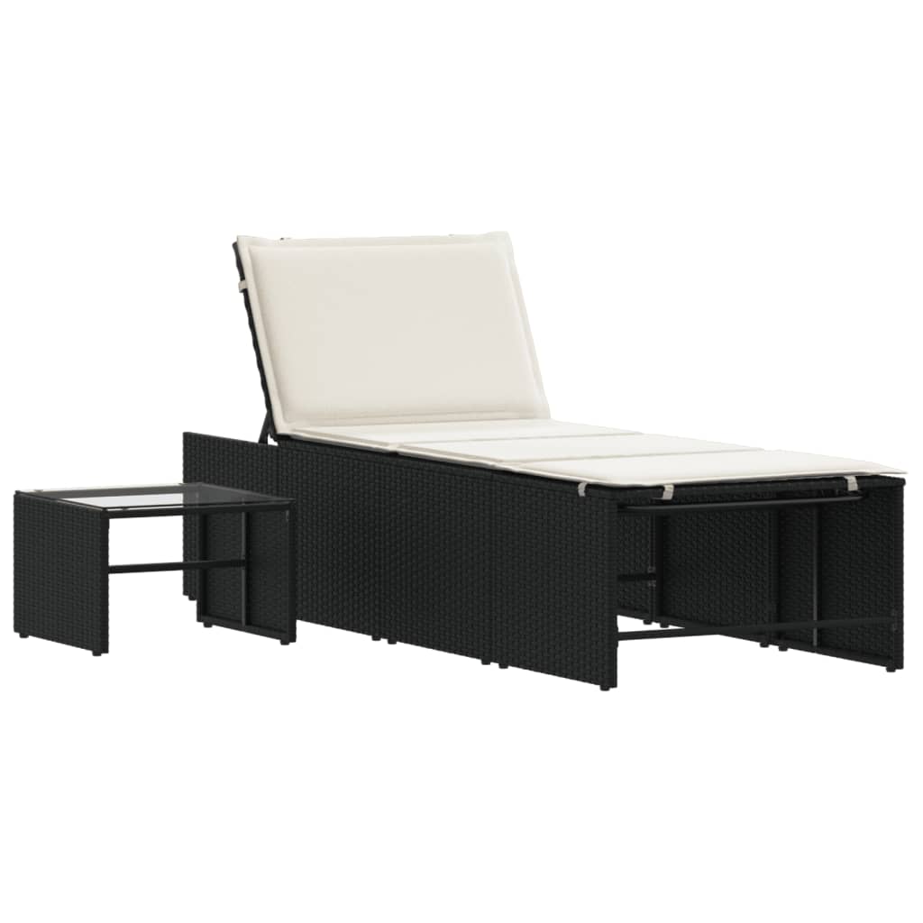 Modulare Sonnenliegen 2 Stk. mit Tisch Schwarz Poly Rattan – Bild 5