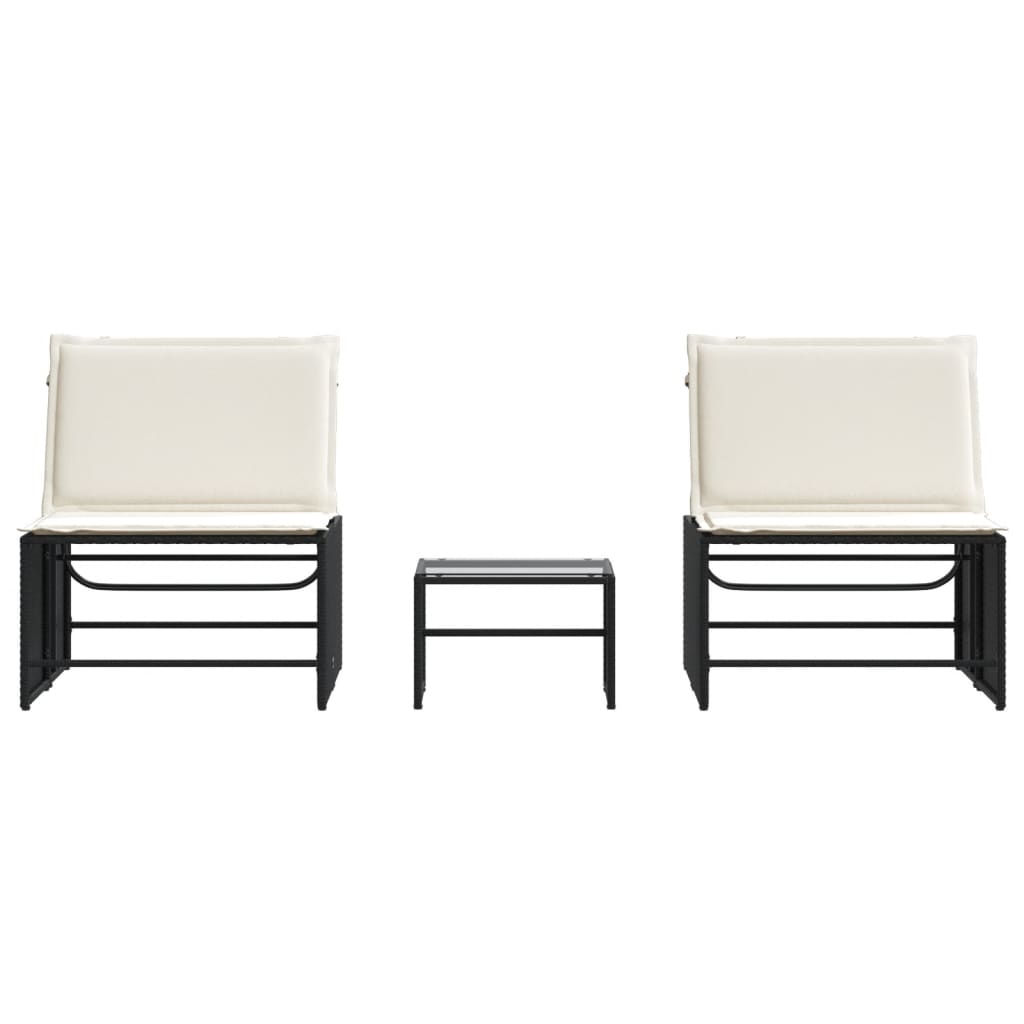 Modulare Sonnenliegen 2 Stk. mit Tisch Schwarz Poly Rattan – Bild 6