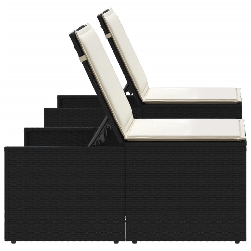 Modulare Sonnenliegen 2 Stk. mit Tisch Schwarz Poly Rattan – Bild 7