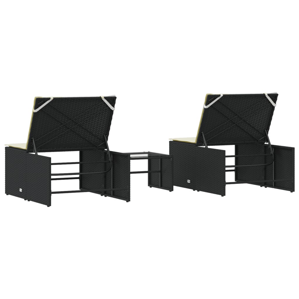 Modulare Sonnenliegen 2 Stk. mit Tisch Schwarz Poly Rattan – Bild 8