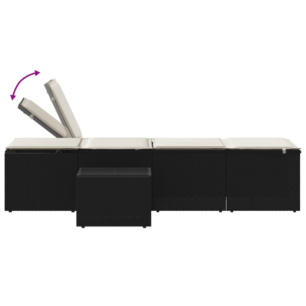 Modulare Sonnenliegen 2 Stk. mit Tisch Schwarz Poly Rattan – Bild 9
