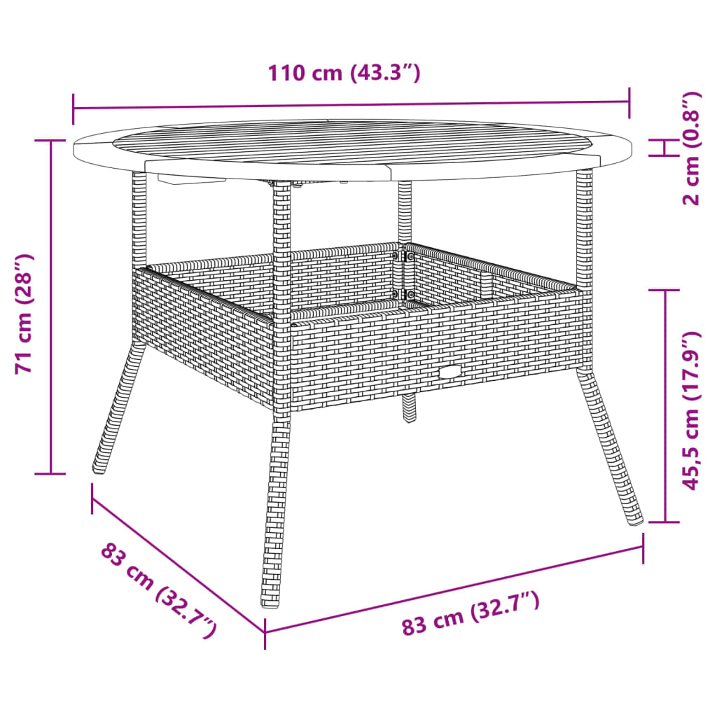 Gartentisch mit Holzplatte Schwarz Ø110x71 cm Poly Rattan – Bild 10