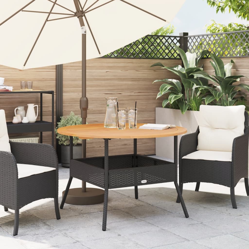 Gartentisch mit Holzplatte Schwarz Ø110x71 cm Poly Rattan – Bild 3