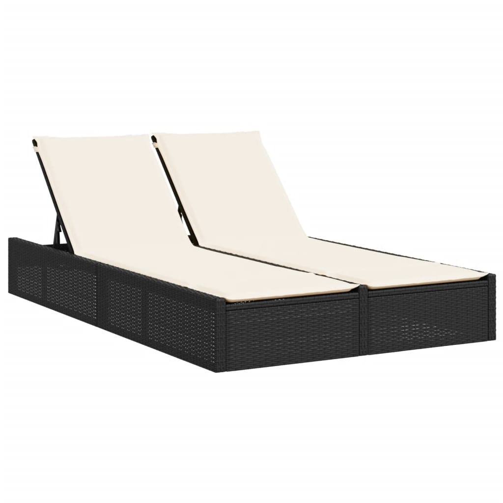 Doppel-Sonnenliege mit Kissen Schwarz Poly Rattan – Bild 2