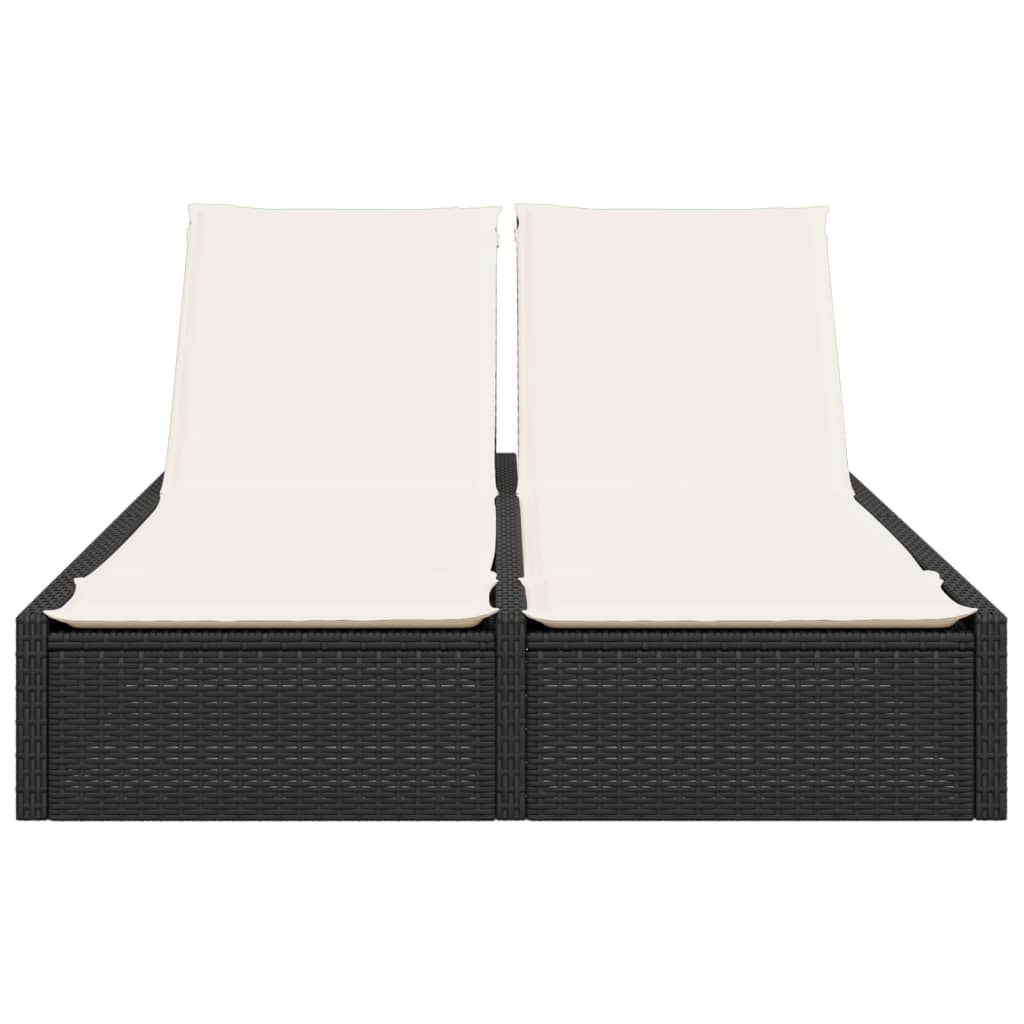 Doppel-Sonnenliege mit Kissen Schwarz Poly Rattan – Bild 3