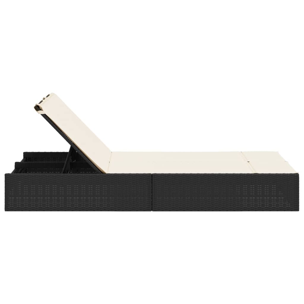 Doppel-Sonnenliege mit Kissen Schwarz Poly Rattan – Bild 4