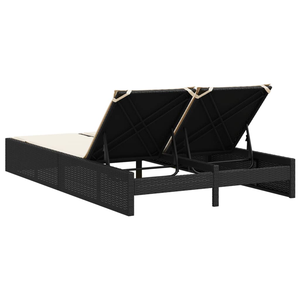 Doppel-Sonnenliege mit Kissen Schwarz Poly Rattan – Bild 5