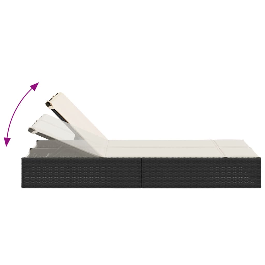 Doppel-Sonnenliege mit Kissen Schwarz Poly Rattan – Bild 6
