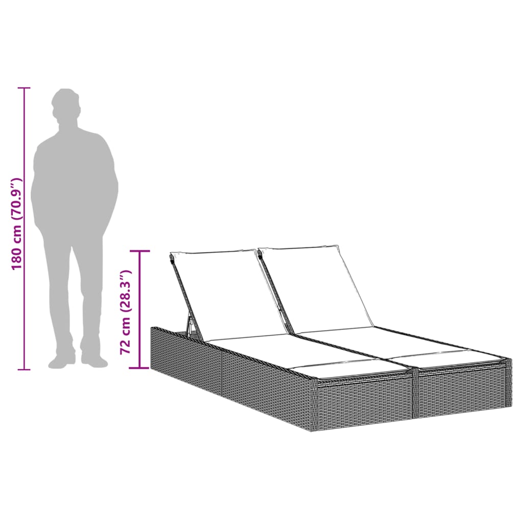 Doppel-Sonnenliege mit Kissen Schwarz Poly Rattan – Bild 9