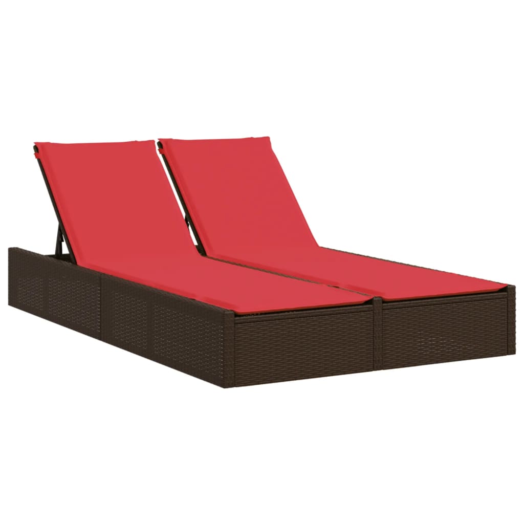 Doppelte Sonnenliege mit Kissen Braun Poly Rattan – Bild 2