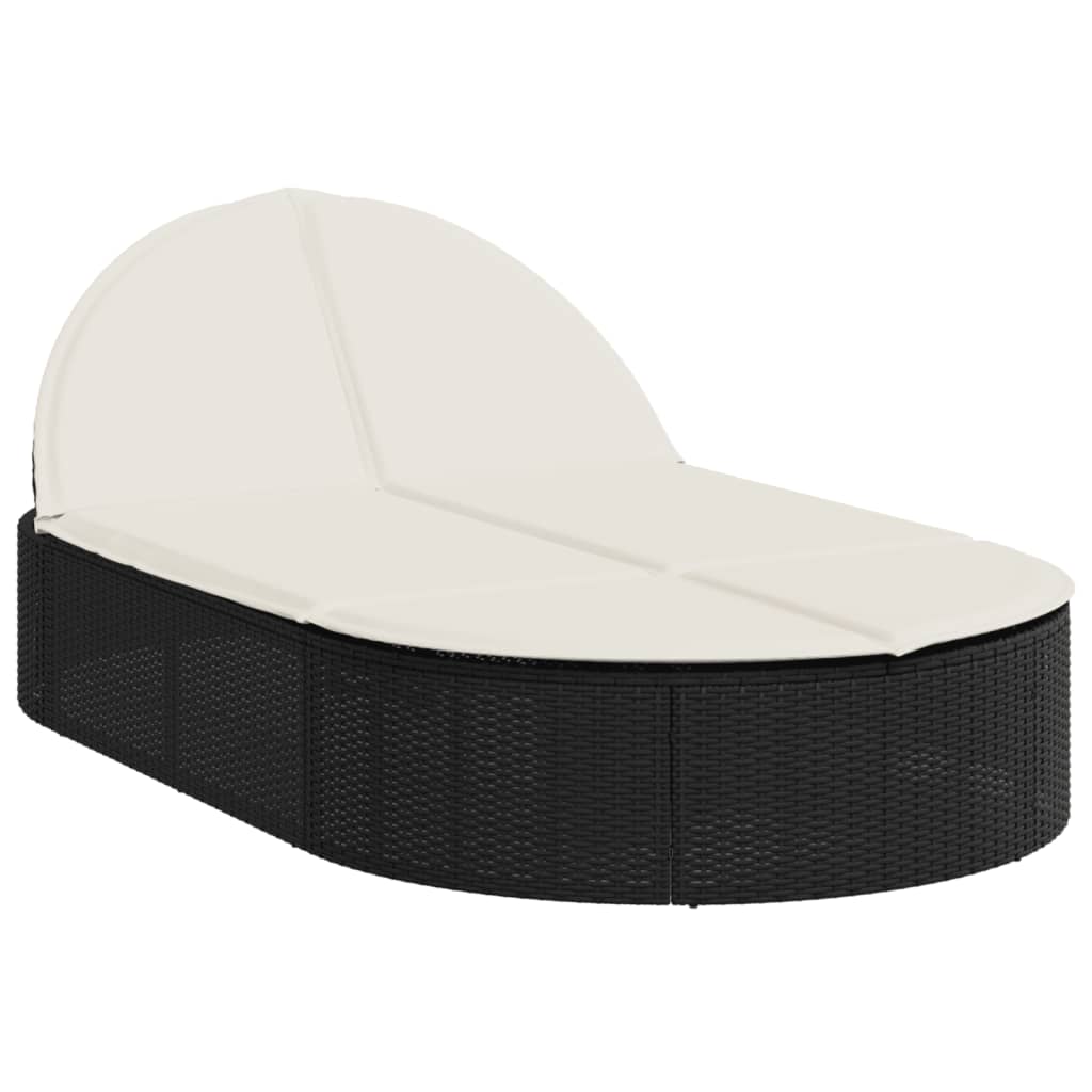 Doppel-Sonnenliege mit Kissen Schwarz Poly Rattan – Bild 2