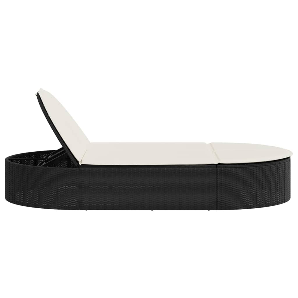 Doppel-Sonnenliege mit Kissen Schwarz Poly Rattan – Bild 4