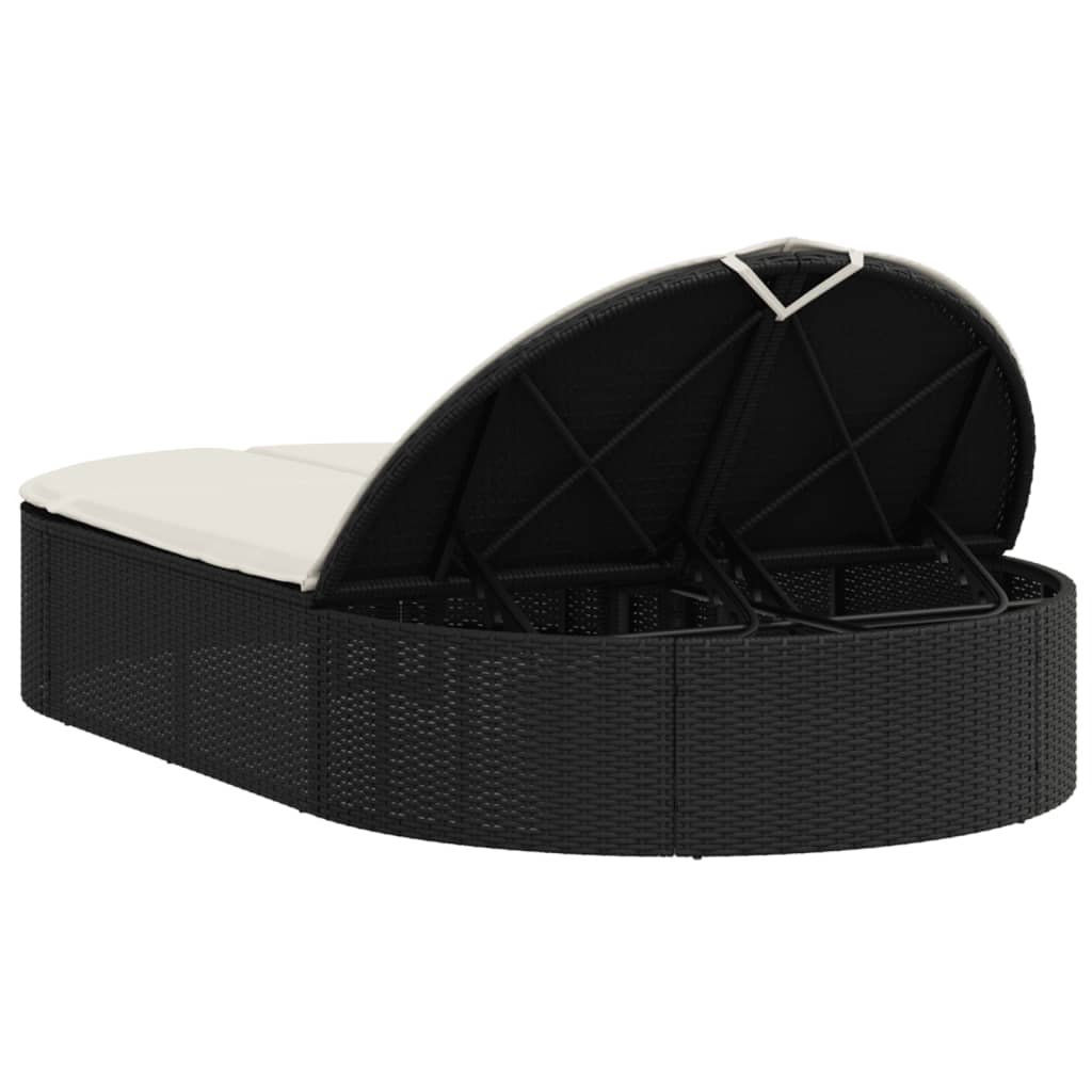 Doppel-Sonnenliege mit Kissen Schwarz Poly Rattan – Bild 5