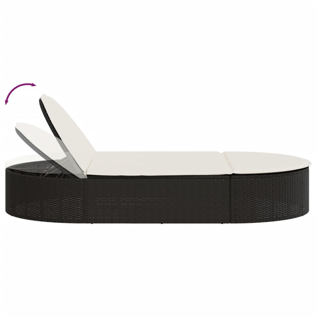 Doppel-Sonnenliege mit Kissen Schwarz Poly Rattan – Bild 6