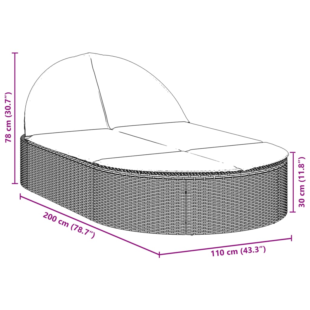 Doppel-Sonnenliege mit Kissen Schwarz Poly Rattan – Bild 8