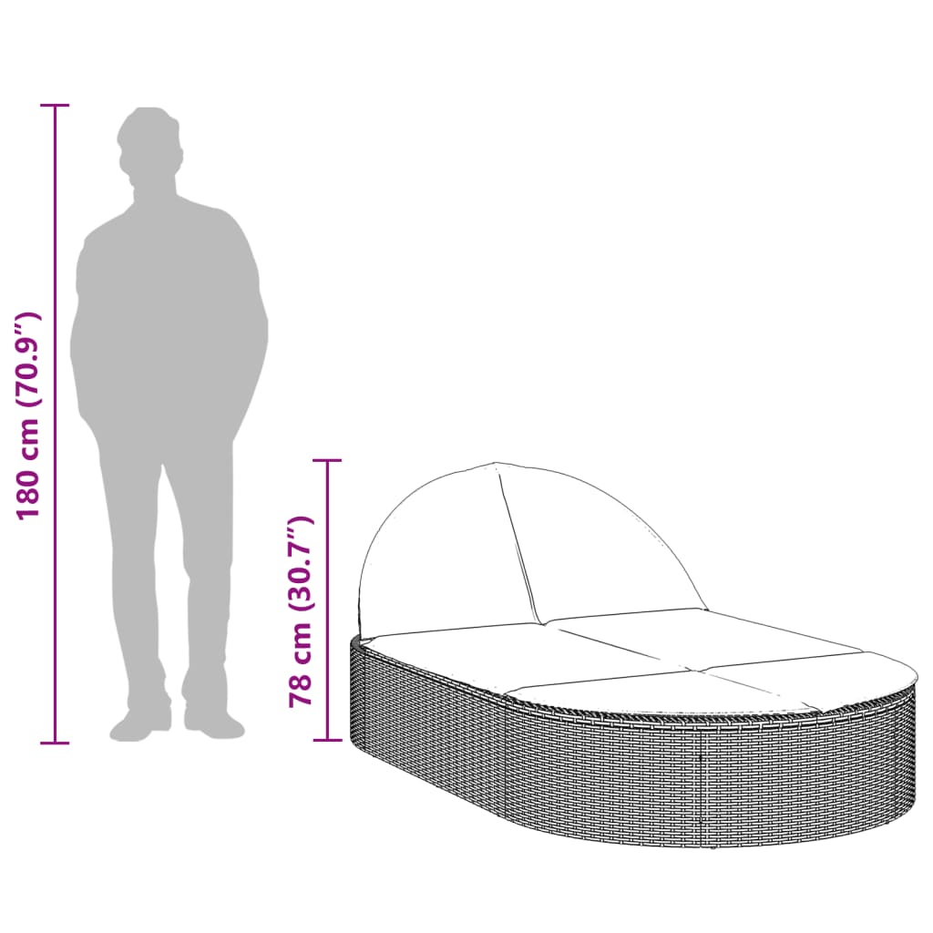 Doppel-Sonnenliege mit Kissen Schwarz Poly Rattan – Bild 9