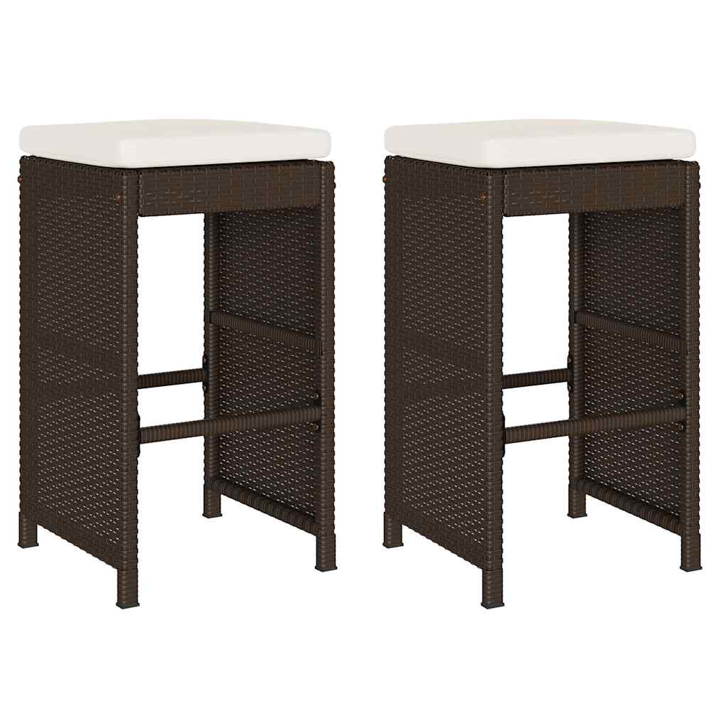 Garten-Barhocker mit Kissen 2 Stk. Braun Poly Rattan – Bild 2