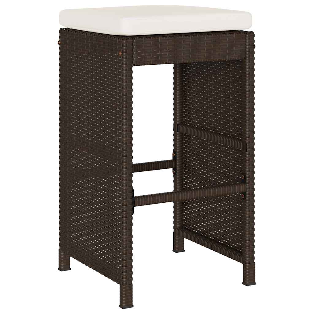 Garten-Barhocker mit Kissen 2 Stk. Braun Poly Rattan – Bild 3
