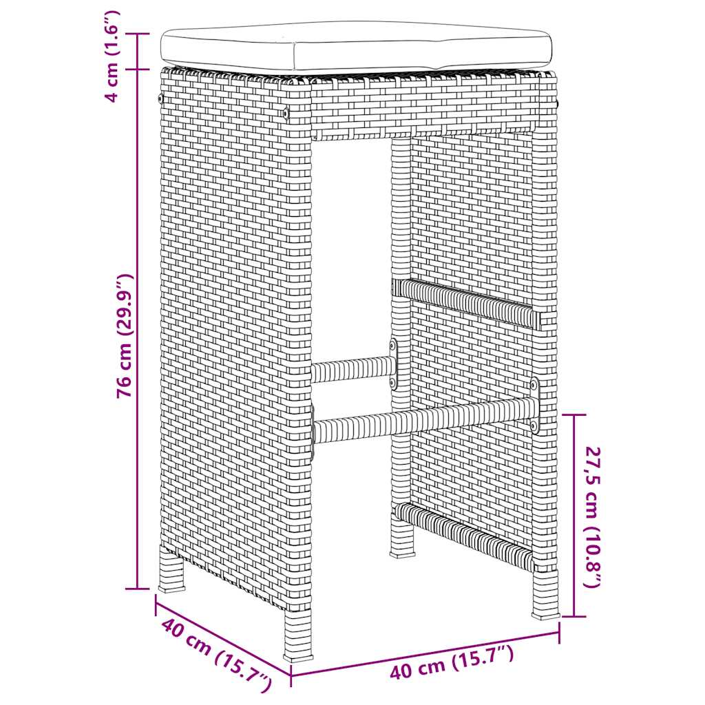 Garten-Barhocker mit Kissen 2 Stk. Braun Poly Rattan – Bild 8
