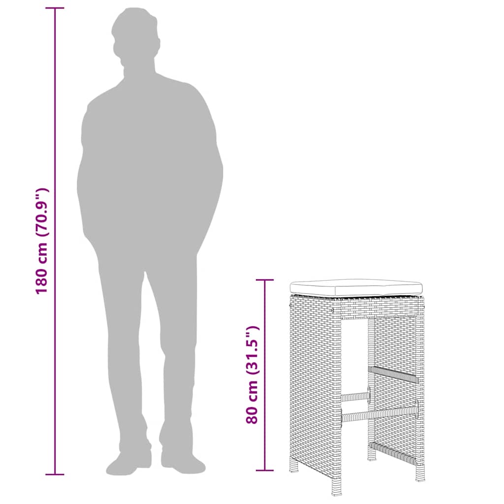 Garten-Barhocker mit Kissen 2 Stk. Braun Poly Rattan – Bild 9