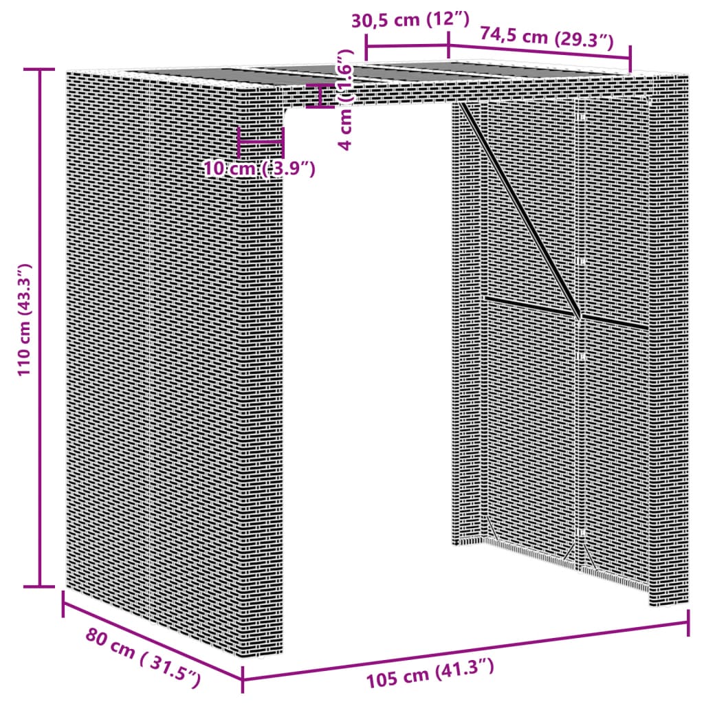 Garten-Bartisch mit Holzplatte Schwarz 105x80x110 cm Polyrattan – Bild 11