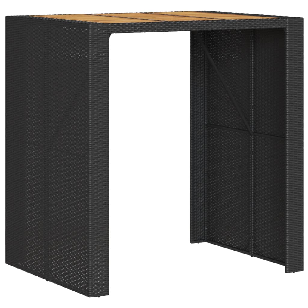 Garten-Bartisch mit Holzplatte Schwarz 105x80x110 cm Polyrattan – Bild 2