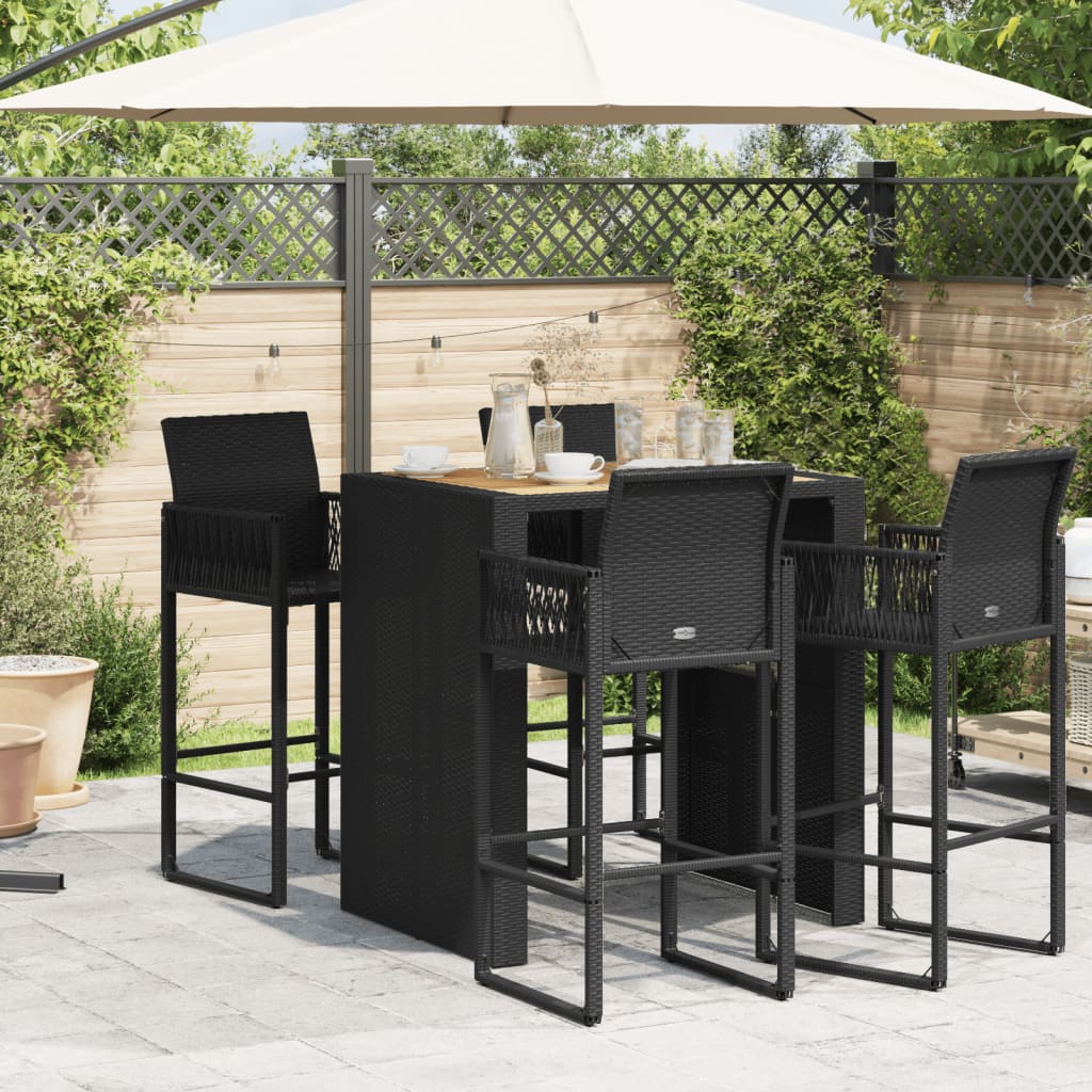 Garten-Bartisch mit Holzplatte Schwarz 105x80x110 cm Polyrattan – Bild 3
