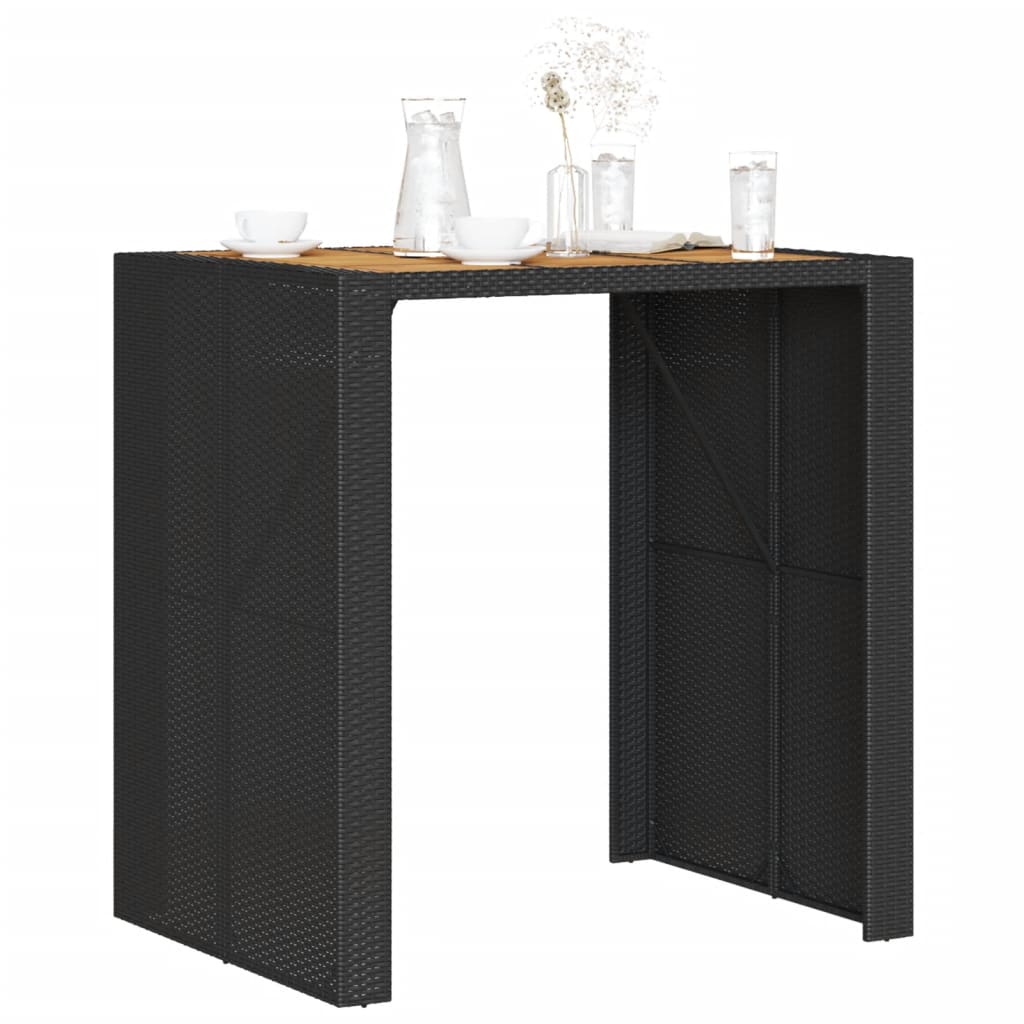 Garten-Bartisch mit Holzplatte Schwarz 105x80x110 cm Polyrattan – Bild 4