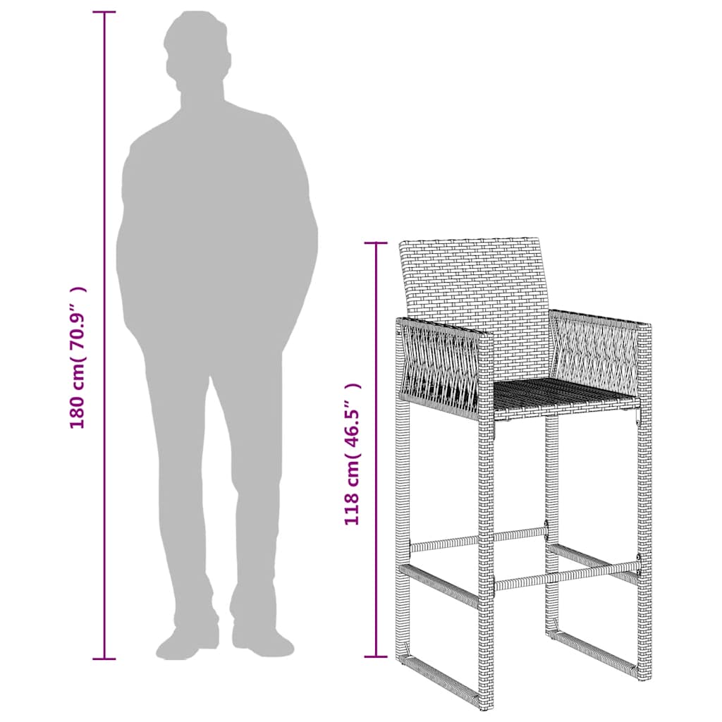 Garten-Barhocker 2 Stk. Braun Poly Rattan – Bild 10