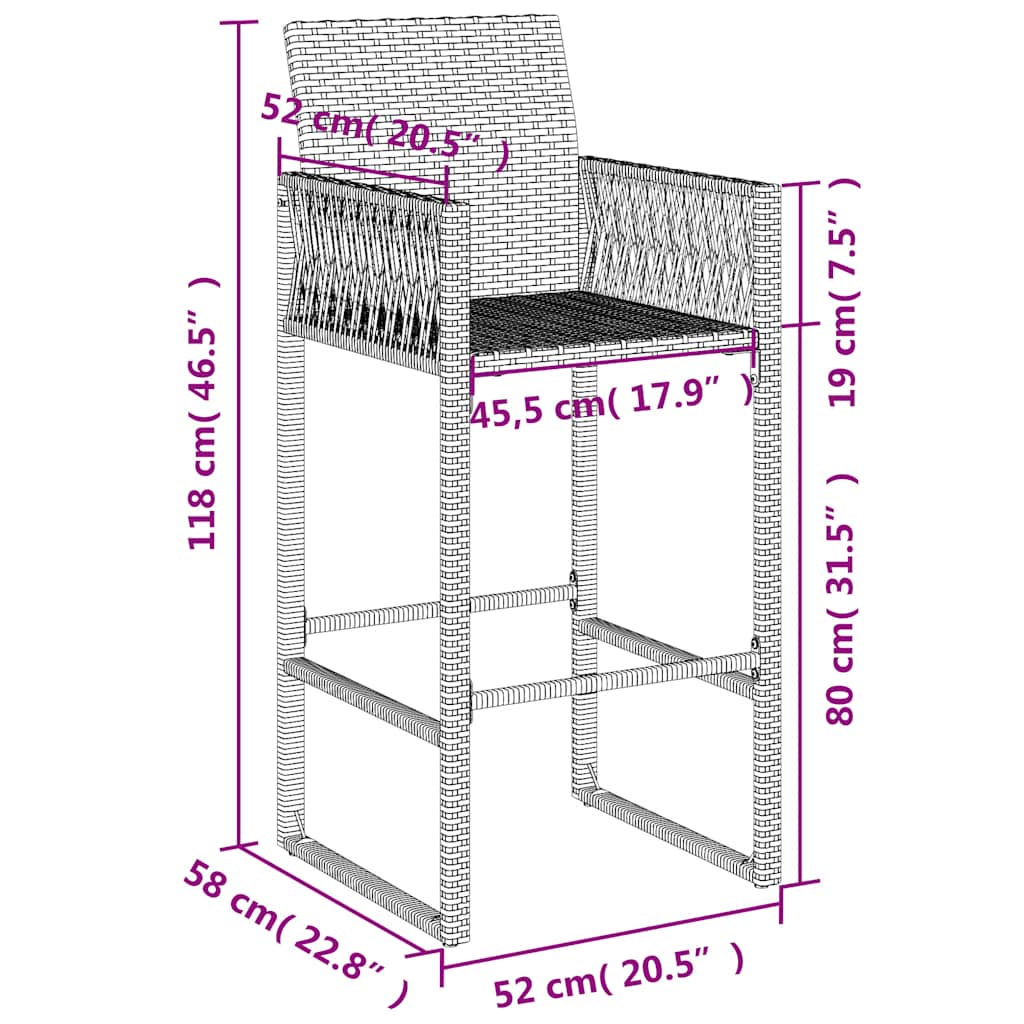 Garten-Barhocker 2 Stk. Braun Poly Rattan – Bild 11
