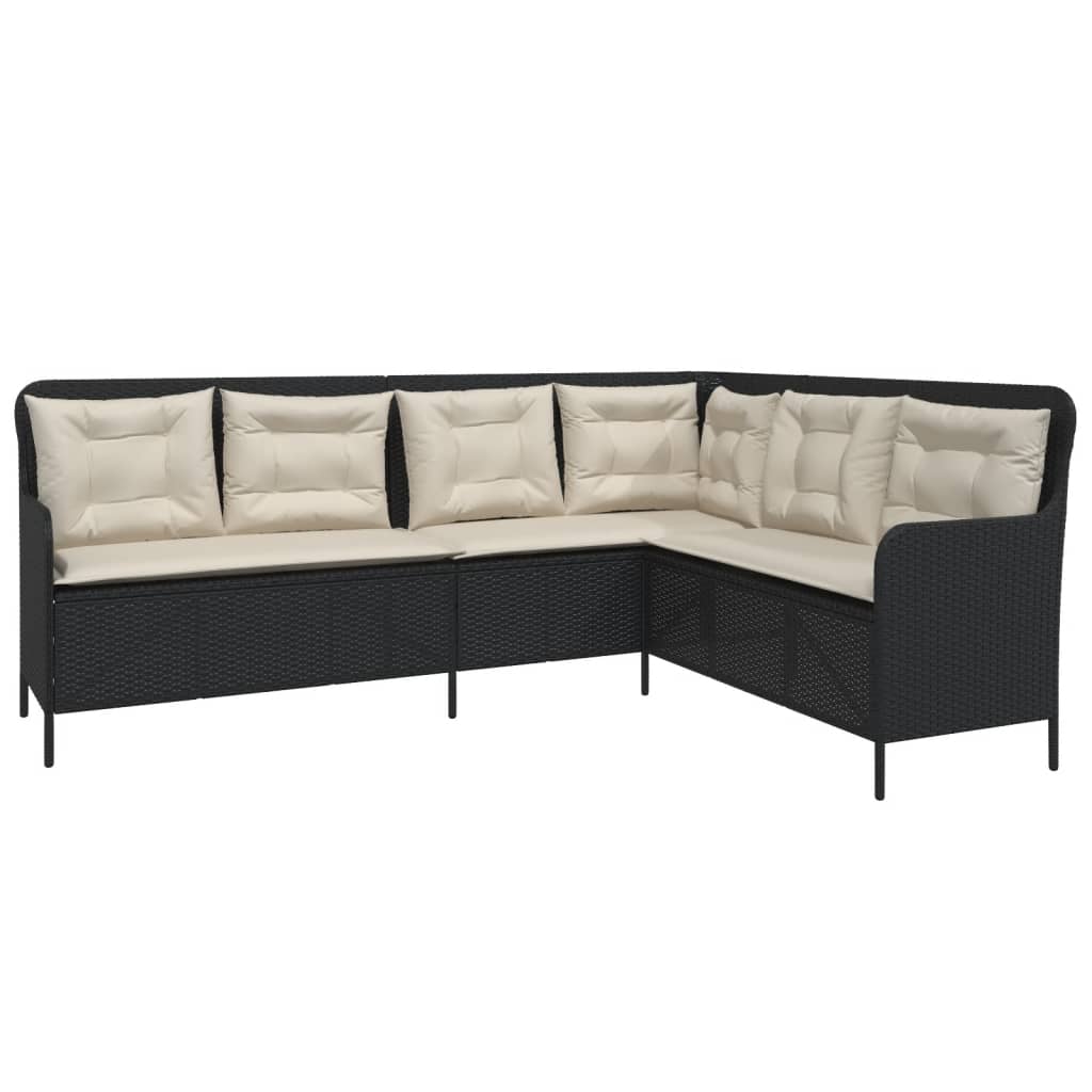 Gartensofa in L-Form mit Kissen Schwarz Poly Rattan – Bild 2