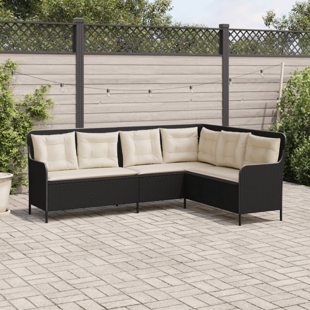 Gartensofa in L-Form mit Kissen Schwarz Poly Rattan – Bild 3