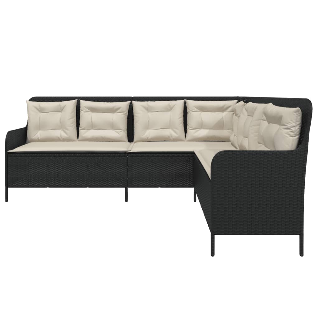 Gartensofa in L-Form mit Kissen Schwarz Poly Rattan – Bild 4