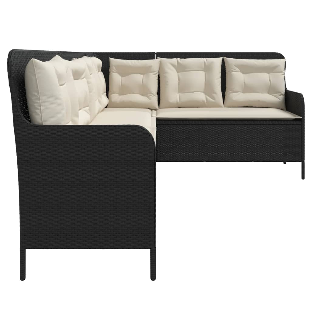 Gartensofa in L-Form mit Kissen Schwarz Poly Rattan – Bild 5