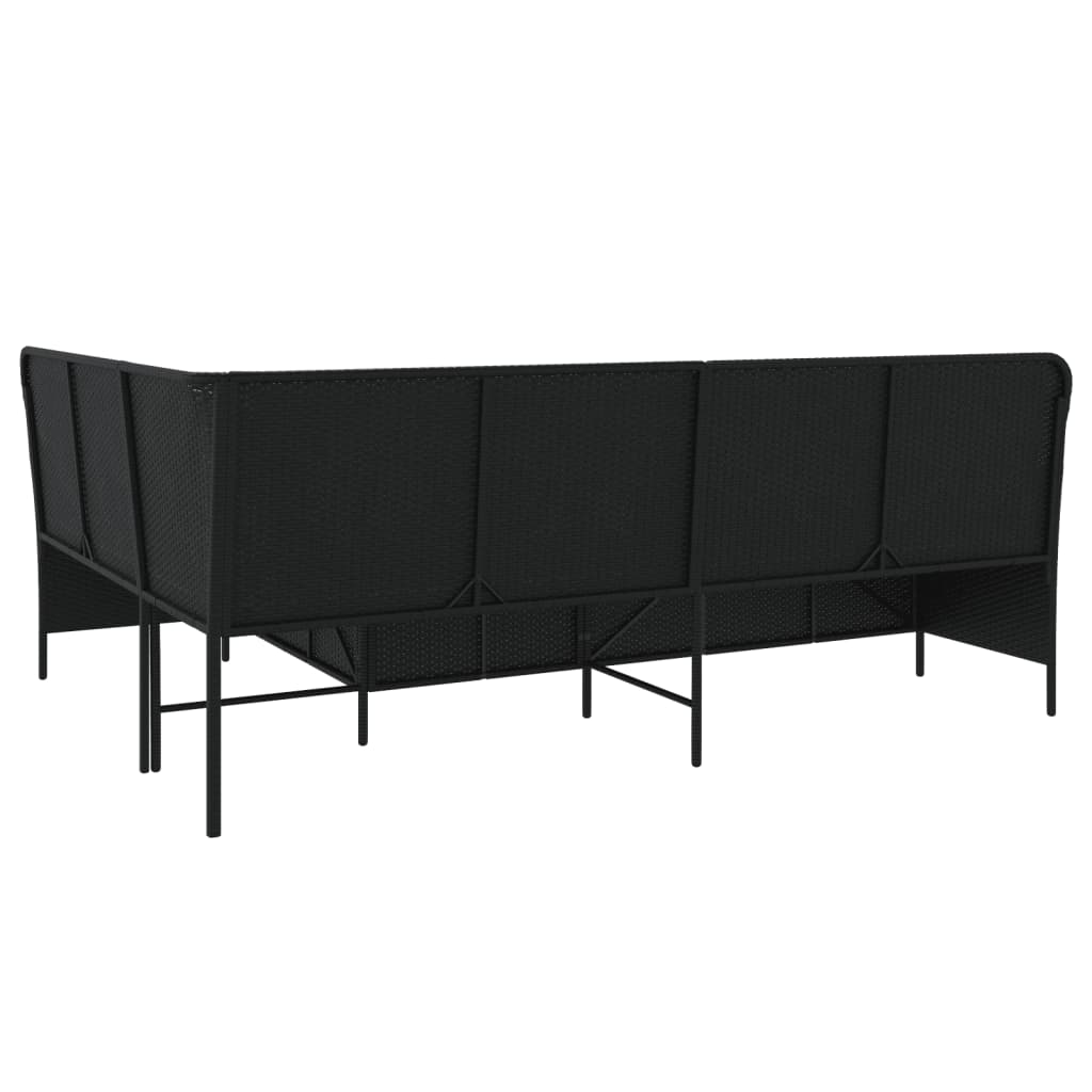 Gartensofa in L-Form mit Kissen Schwarz Poly Rattan – Bild 6