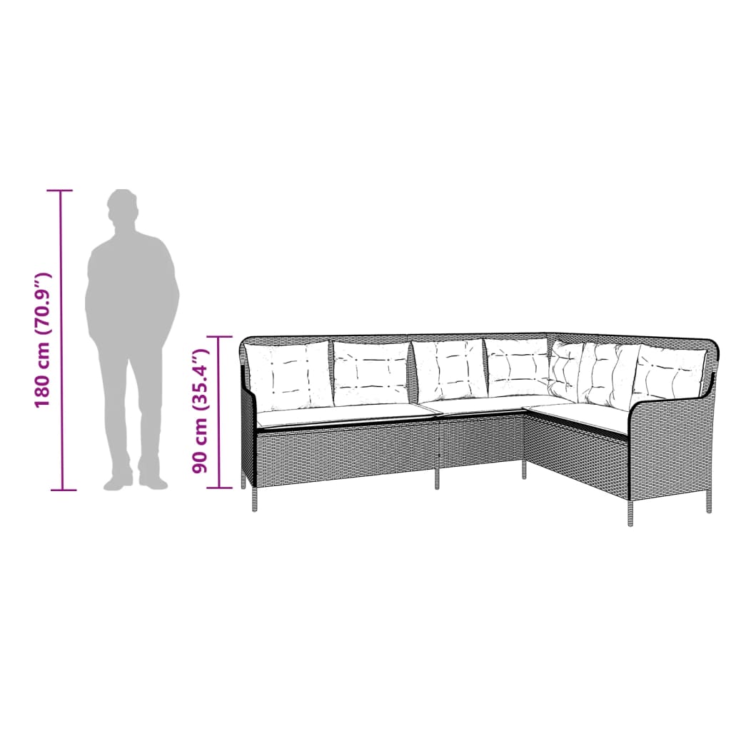 Gartensofa in L-Form mit Kissen Schwarz Poly Rattan – Bild 9
