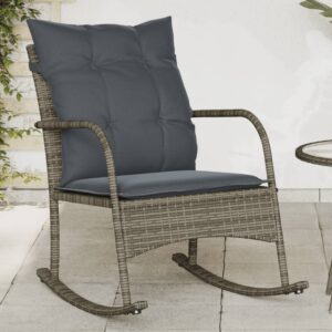 Garten-Schaukelstuhl mit Kissen Braun Poly Rattan