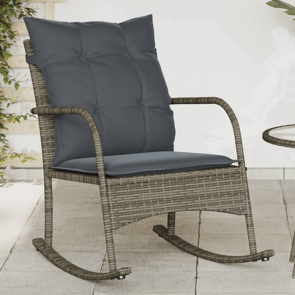 Garten-Schaukelstuhl mit Kissen Braun Poly Rattan