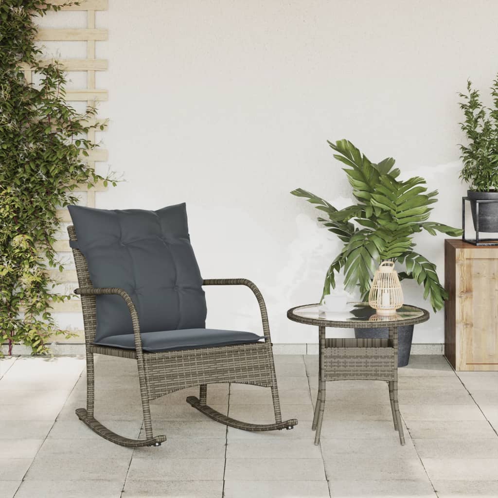 Garten-Schaukelstuhl mit Kissen Braun Poly Rattan – Bild 3